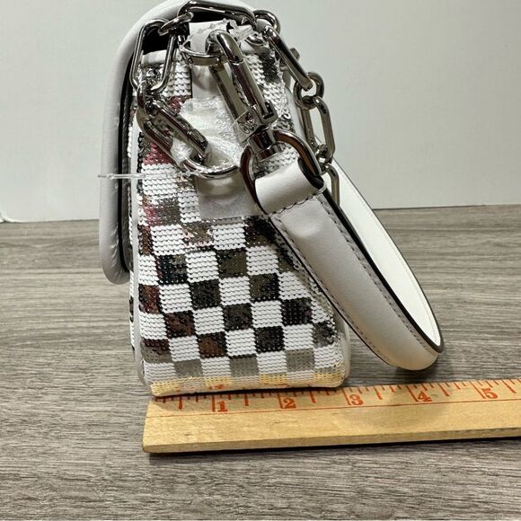 HTF MICHAEL KORS PARKER CHECK SILVER POUCHETTE CONVERTIBLE SHOULDER BAG NWT - Picture 8 of 13